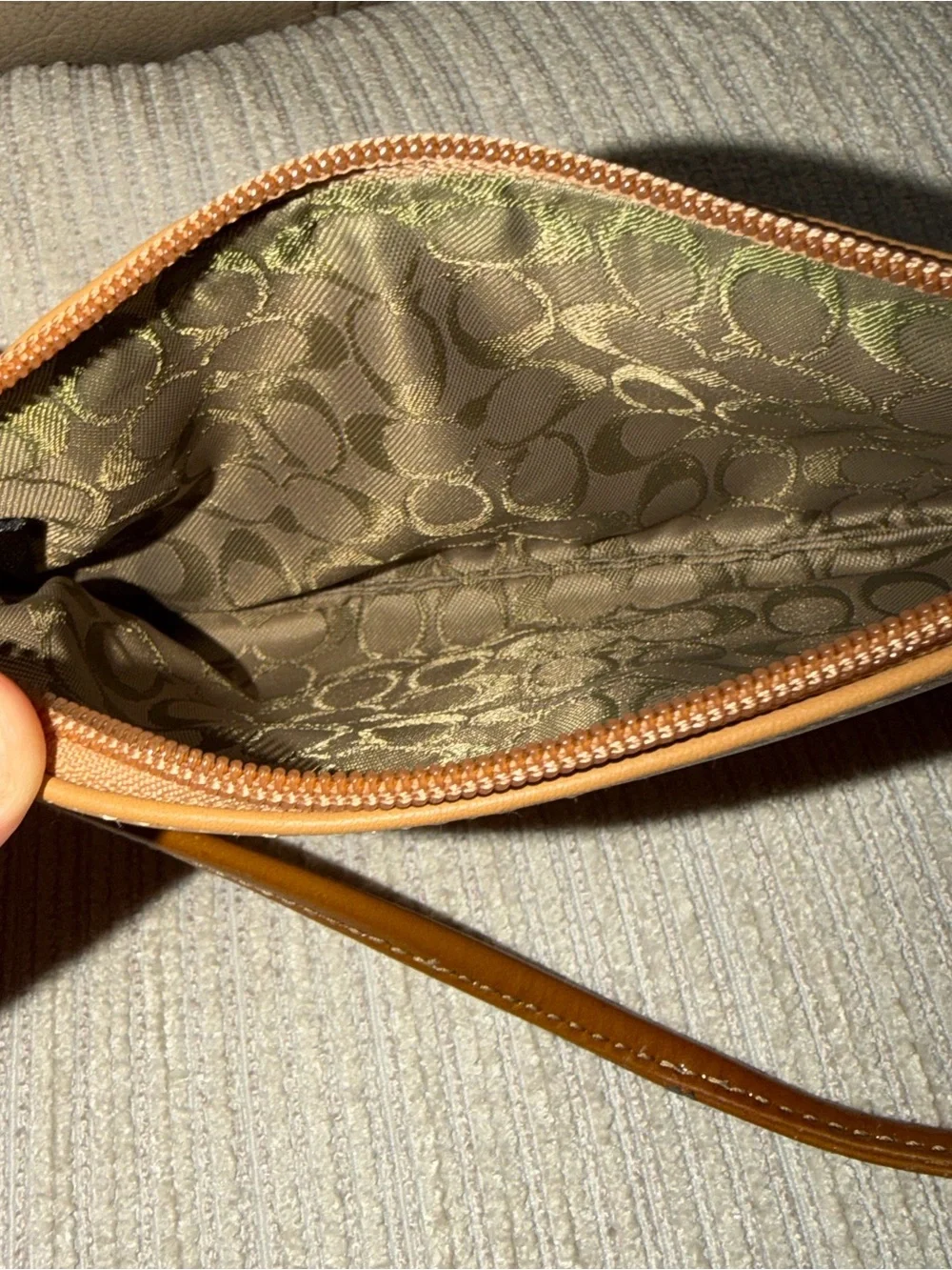 Coach Tan Leather Wristlet Clutch